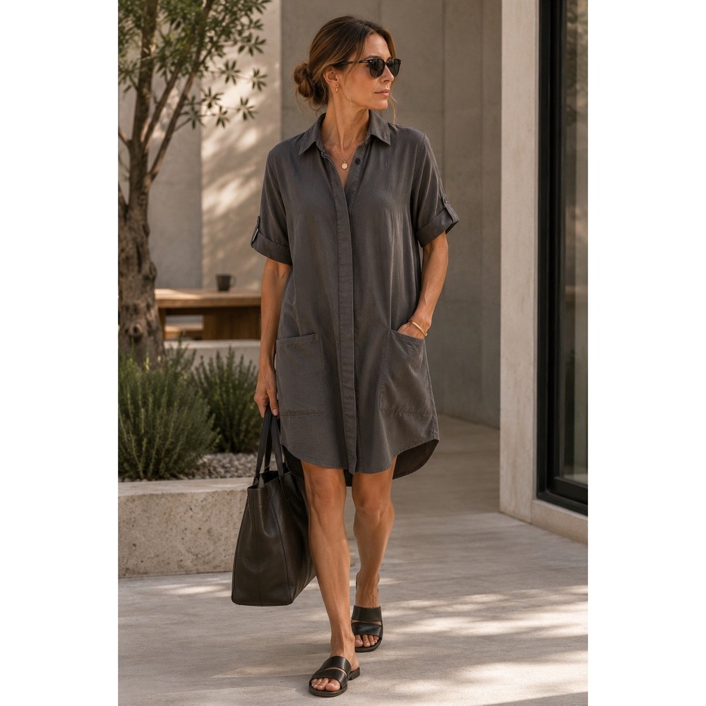 Alchemy Equipment Shirt Dress Women XS Grey Silk Blend Utility‎ Minimalist